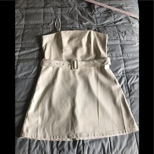 $ 100 Lucy Paris Women's Ivory Belted Faux Leather Dress Size  12 NWT